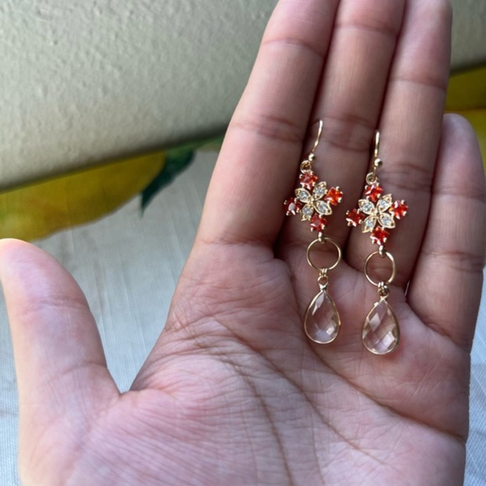 Orange Quartz Crystal Jewelry Set, Diamond Cross Shape, Mini Hoops, Casual - Picture 3 of 9